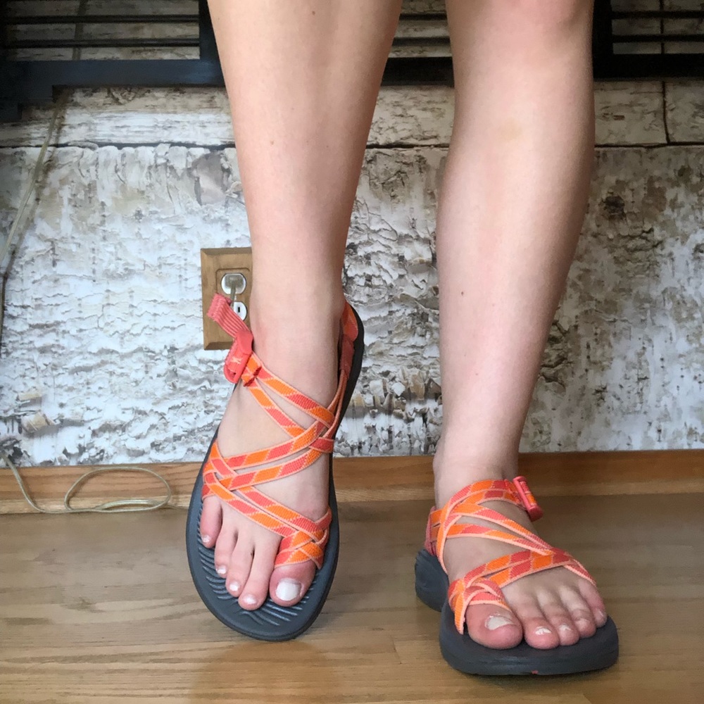 Orange and pink Chacos!